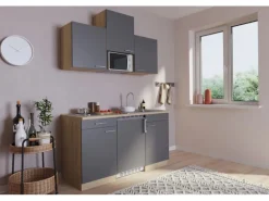 Respekta Küchenzeile KB150ESGMI 150 cm Grau-Eiche Sägeräu Nachbildung