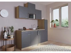 Respekta Küchenzeile KB180ESGMI 180 cm Grau-Eiche Sägeräu Nachbildung