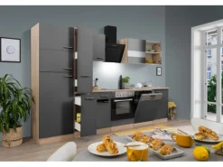 Respekta Küchenzeile KB310ESGCGKE 310 cm Grau-Eiche Sägerau Nachbildung