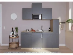 Respekta Küchenzeile KB180ESGMIC 180 cm Grau-Eiche Sägeräu Nachbildung