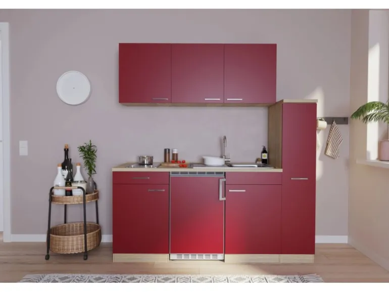 Respekta Küchenzeile KB180ESRC 180 cm Rot-Eiche Sonoma Sägerau Nachbildung