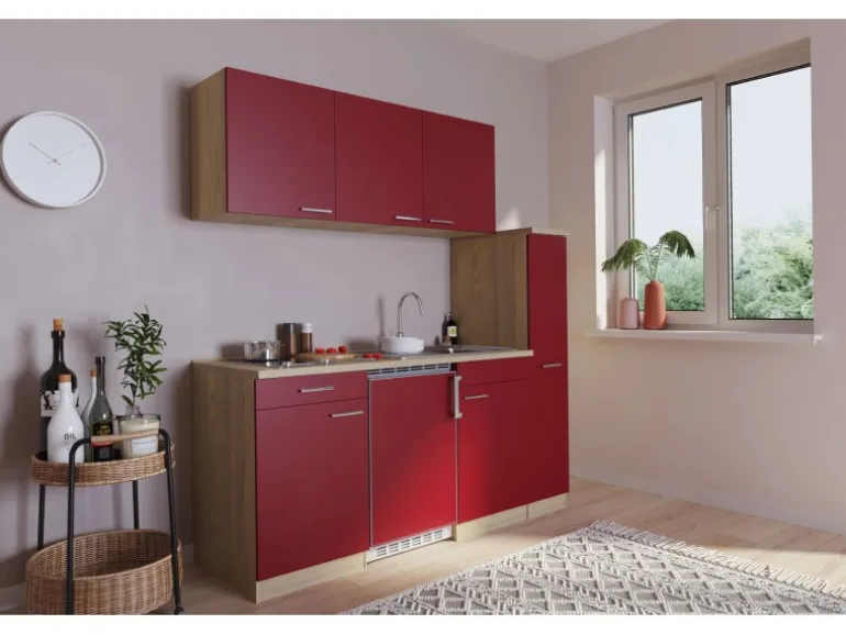 Respekta Küchenzeile KB180ESRC 180 cm Rot-Eiche Sonoma Sägerau Nachbildung