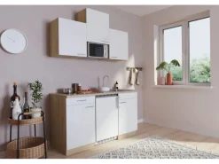 Respekta Küchenzeile KB150ESRMIC 150 cm Rot-Eiche Sägeräu Nachbildung