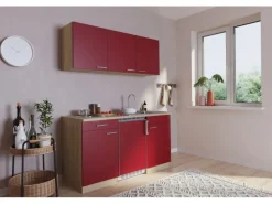 Respekta Küchenzeile KB150ESR 150 cm Rot-Eiche Sägerau