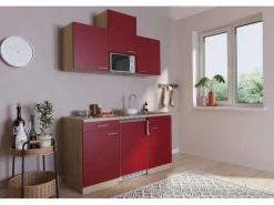 Respekta Küchenzeile KB150ESRMI 150 cm Rot-Eiche Sägeräu Nachbildung