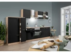 Respekta Küchenzeile KB300ESSC 300 cm Schwarz-Eiche Sägerau Nachbildung