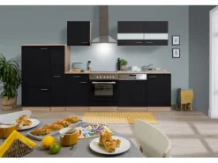 Respekta Küchenzeile KB310ESSC 310 cm Schwarz-Eiche Sägerau Nachbildung