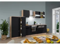 Respekta Küchenzeile KB310ESSC 310 cm Schwarz-Eiche Sägerau Nachbildung