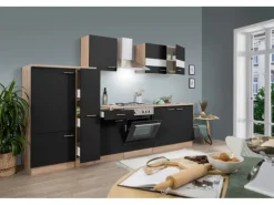 Respekta Küchenzeile KB300ESS 300 cm Schwarz-Eiche Sägerau Nachbildung