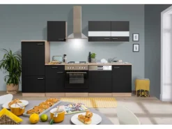 Respekta Küchenzeile KB280ESS 280 cm Schwarz-Eiche Sägerau Nachbildung