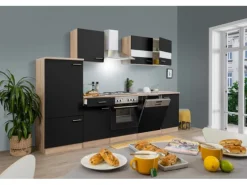 Respekta Küchenzeile KB280ESS 280 cm Schwarz-Eiche Sägerau Nachbildung