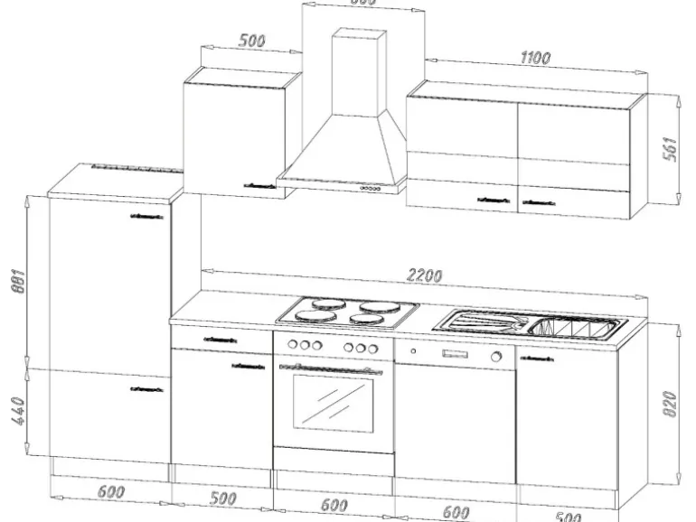 Respekta Küchenzeile KB280ESS 280 cm Schwarz-Eiche Sägerau Nachbildung