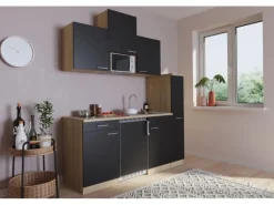 Respekta Küchenzeile KB180ESSMIC 180 cm Schwarz-Eiche Sägeräu Nachbildung