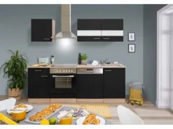 Respekta Küchenzeile KB220ESSC 220 cm Schwarz-Eiche Sägerau Nachbildung