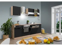 Respekta Küchenzeile KB220ESSC 220 cm Schwarz-Eiche Sägerau Nachbildung