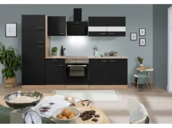 Respekta Küchenzeile KB270ESSCGKE 270 cm Schwarz-Eiche Sägerau Nachbildung