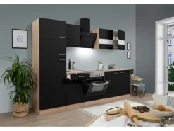 Respekta Küchenzeile KB270ESSCGKE 270 cm Schwarz-Eiche Sägerau Nachbildung