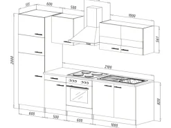 Respekta Küchenzeile KB270ESSCGKE 270 cm Schwarz-Eiche Sägerau Nachbildung