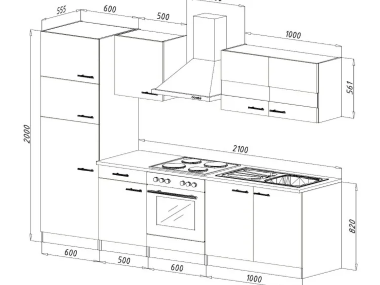 Respekta Küchenzeile KB270ESSCGKE 270 cm Schwarz-Eiche Sägerau Nachbildung