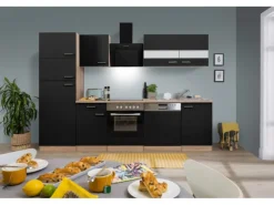 Respekta Küchenzeile KB280ESSCGKE 280 cm Schwarz-Eiche Sägerau Nachbildung