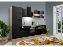 Respekta Küchenzeile KB280ESSCGKE 280 cm Schwarz-Eiche Sägerau Nachbildung