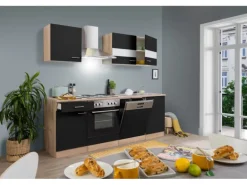 Respekta Küchenzeile KB220ESS 220 cm Schwarz-Eiche Sägerau Nachbildung