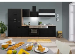 Respekta Küchenzeile KB310ESSCGKE 310 cm Schwarz-Eiche Sägerau Nachbildung