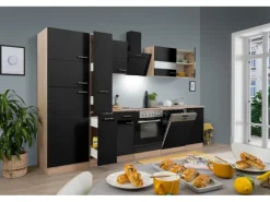 Respekta Küchenzeile KB310ESSCGKE 310 cm Schwarz-Eiche Sägerau Nachbildung