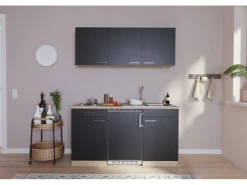 Respekta Küchenzeile KB150ESS 150 cm Schwarz-Eiche Sägerau