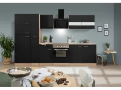 Respekta Küchenzeile KB300ESSCGKE 300 cm Schwarz-Eiche Sägerau Nachbildung