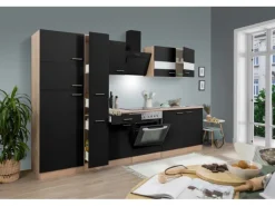 Respekta Küchenzeile KB300ESSCGKE 300 cm Schwarz-Eiche Sägerau Nachbildung