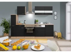 Respekta Küchenzeile KB250ESSC 250 cm Schwarz-Eiche Glänzend