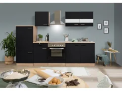 Respekta Küchenzeile KB270ESSC 270 cm  Schwarz-Eiche Sägerau Nachbildung