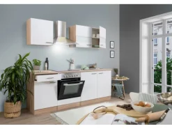 Respekta Küchenzeile KB210ESWC 210 cm Weiß-Eiche Sägerau Nachbildung