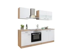 Respekta Küchenzeile KB210ESWC 210 cm Weiß-Eiche Sägerau Nachbildung