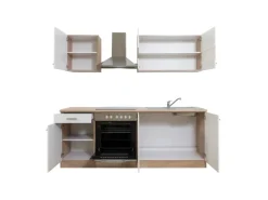 Respekta Küchenzeile KB210ESWC 210 cm Weiß-Eiche Sägerau Nachbildung