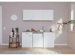 Respekta Küchenzeile KB150ESWC 150 cm Weiß-Eiche Sägerau