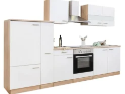 Respekta Küchenzeile KB300ESWC 300 cm Weiß-Eiche Sägerau Nachbildung