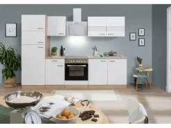 Respekta Küchenzeile KB270ESWCGKE 270 cm Weiß-Eiche Sägerau Nachbildung Glänzend