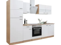 Respekta Küchenzeile KB270ESWCGKE 270 cm Weiß-Eiche Sägerau Nachbildung Glänzend