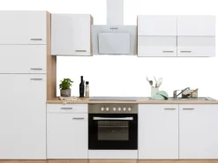 Respekta Küchenzeile KB270ESWCGKE 270 cm Weiß-Eiche Sägerau Nachbildung Glänzend