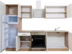 Respekta Küchenzeile KB270ESWCGKE 270 cm Weiß-Eiche Sägerau Nachbildung Glänzend