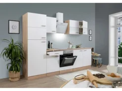 Respekta Küchenzeile KB270ESWCGKE 270 cm Weiß-Eiche Sägerau Nachbildung Glänzend