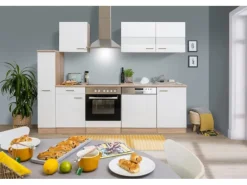 Respekta Küchenzeile KB250ESWC 250 cm Weiß-Eiche Glänzend