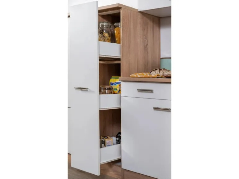 Respekta Küchenzeile KB250ESWC 250 cm Weiß-Eiche Glänzend