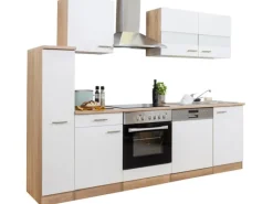 Respekta Küchenzeile KB250ESWC 250 cm Weiß-Eiche Glänzend