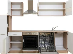 Respekta Küchenzeile KB250ESWC 250 cm Weiß-Eiche Glänzend