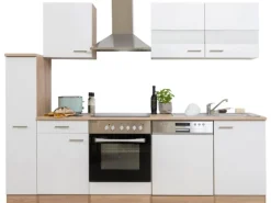 Respekta Küchenzeile KB250ESWC 250 cm Weiß-Eiche Glänzend