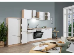 Respekta Küchenzeile KB300ESW 300 cm Weiß-Eiche Sägerau Nachbildung