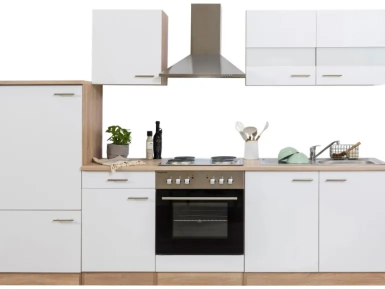 Respekta Küchenzeile KB270ESW 270 cm Weiß-Eiche Sägerau Nachbildung